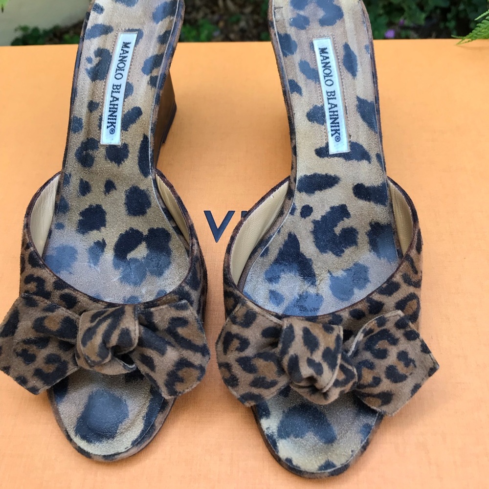 Authentic Manolo Blahnik Suede Wedge Sandals